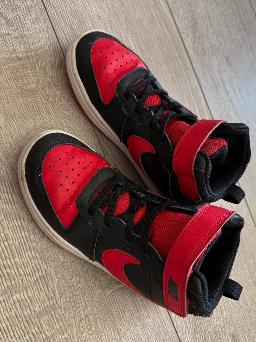 Nike Kids High-Top Athletic Shoes in Red and Black